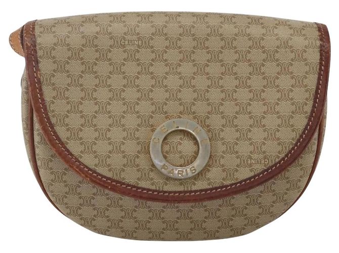 Céline Borsa a Spalla in Tela Macadam CELINE PVC Beige Oro Auth ka1364 D'oro - vista 2