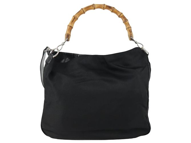 Borsa a mano in nylon Gucci Bamboo 2 in 1 Nero Argento 001 2404 1577 0 Auth gh1392 - vista 2
