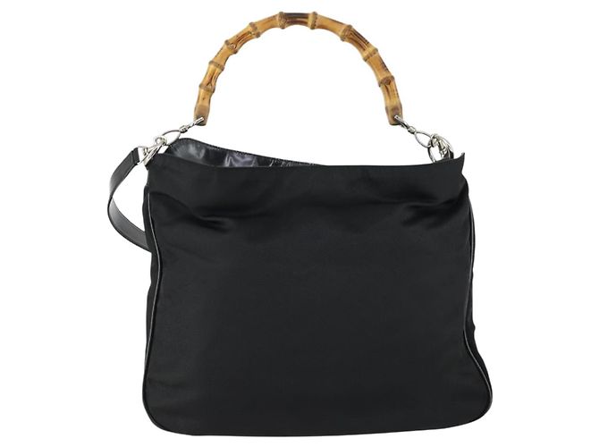 Borsa a mano in nylon Gucci Bamboo 2 in 1 Nero Argento 001 2404 1577 0 Auth gh1392 - vista 3