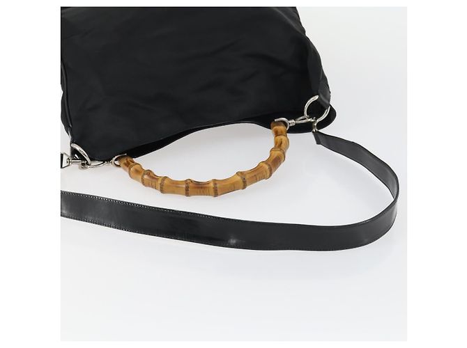 Borsa a mano in nylon Gucci Bamboo 2 in 1 Nero Argento 001 2404 1577 0 Auth gh1392 - vista 7