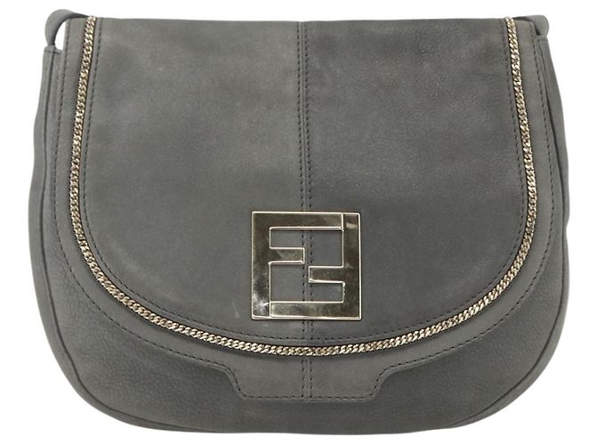 Borsa a Spalla FENDI in Camoscio Grigio Oro Auth ka1367 Marrone D'oro - vista 2