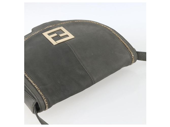 Borsa a Spalla FENDI in Camoscio Grigio Oro Auth ka1367 Marrone D'oro - vista 6