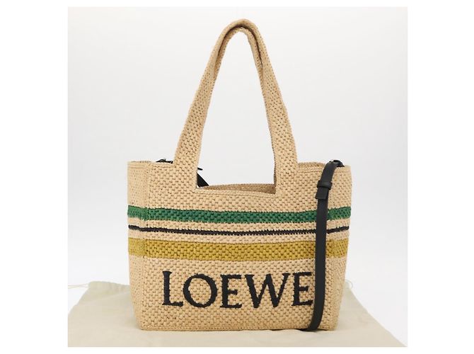 Bolsa de Mão LOEWE Raffia 2way Bege Ouro Auth BA9225V Dourado - vista 12