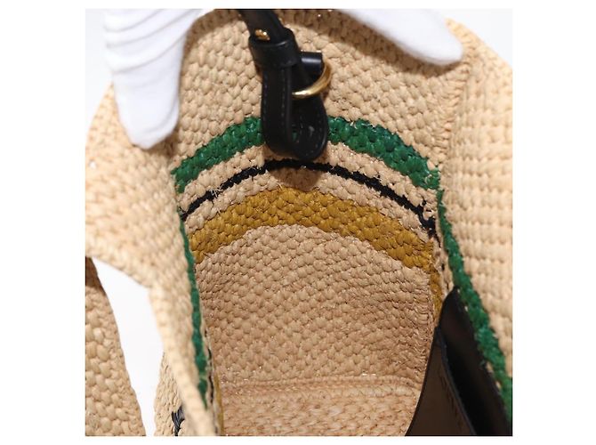 Bolsa de Mão LOEWE Raffia 2way Bege Ouro Auth BA9225V Dourado - vista 21