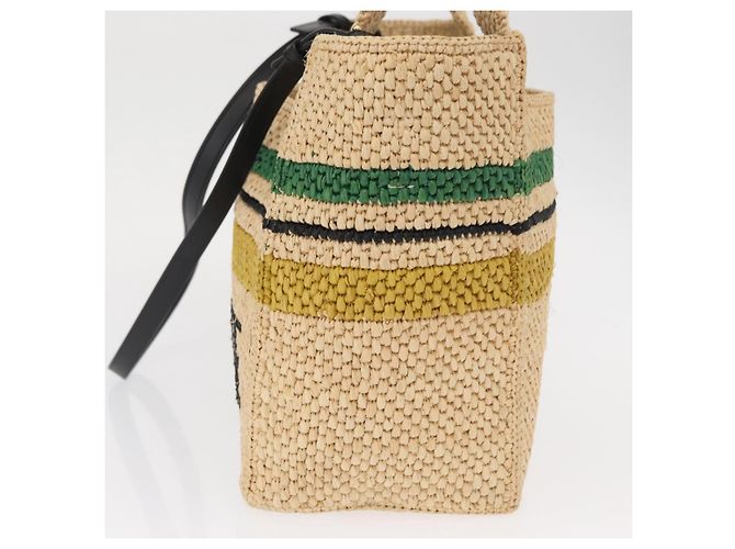 Bolsa de Mão LOEWE Raffia 2way Bege Ouro Auth BA9225V Dourado - vista 3