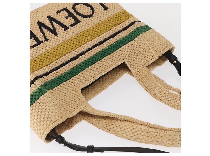 Bolsa de Mão LOEWE Raffia 2way Bege Ouro Auth BA9225V Dourado - vista 6
