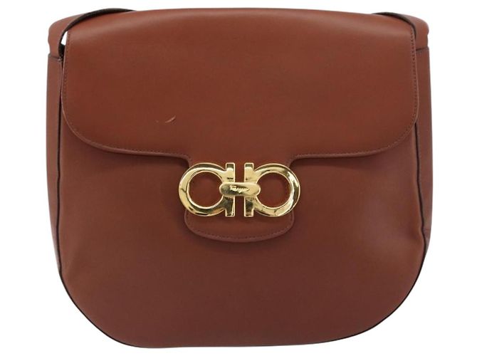 Borsa a Spalla Gancini in Pelle Marrone Oro Salvatore Ferragamo Auth 159139 - vista 2