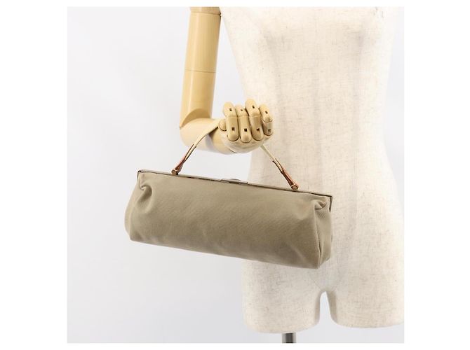 Borsa a mano Miu Miu in tela khaki oro Auth 159399 D'oro Cachi - vista 20