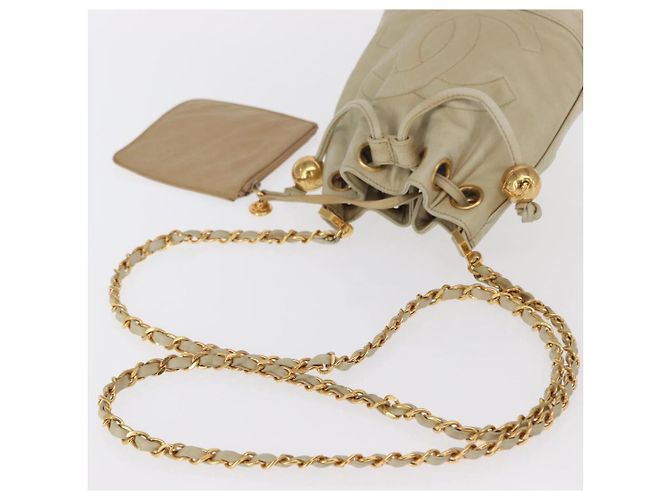 Borsa a Spalla con Catena CHANEL in Pelle Avorio Oro CC Auth 157949A D'oro Crudo - vista 7