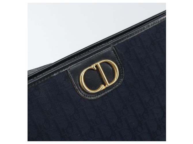 Borsa a Spalla in Tela Trotter Christian Dior Blu Navy Oro Auth BA9239 D'oro - vista 14
