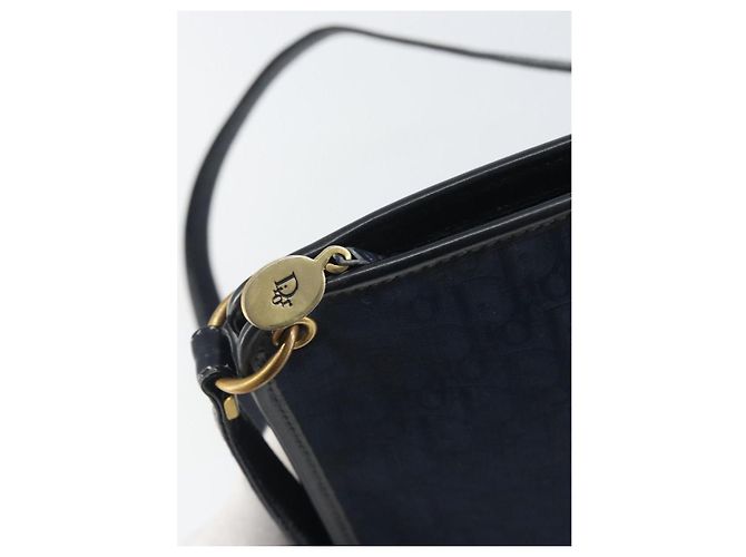 Borsa a Spalla in Tela Trotter Christian Dior Blu Navy Oro Auth BA9239 D'oro - vista 15