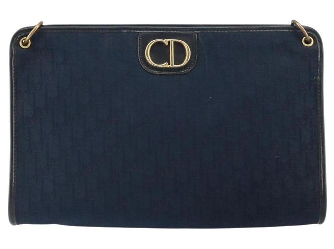 Borsa a Spalla in Tela Trotter Christian Dior Blu Navy Oro Auth BA9239 D'oro - vista 2