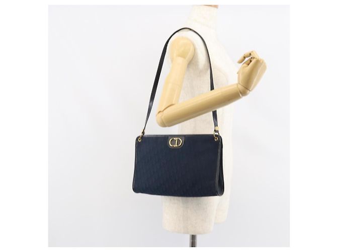 Borsa a Spalla in Tela Trotter Christian Dior Blu Navy Oro Auth BA9239 D'oro - vista 20
