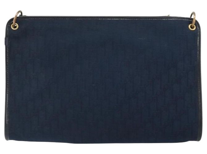 Borsa a Spalla in Tela Trotter Christian Dior Blu Navy Oro Auth BA9239 D'oro - vista 3