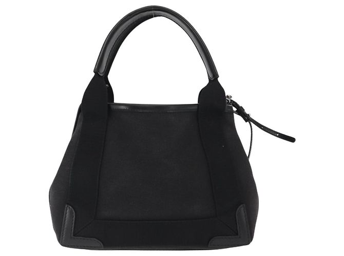 Balenciaga Cabas in tela blu navy con pelle piccolo Nero - vista 2