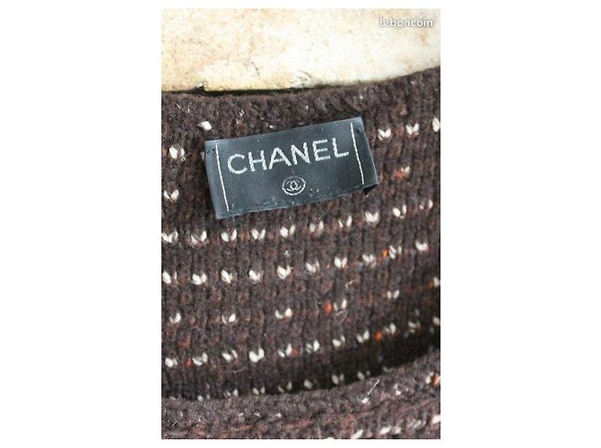 Top de Chanel de manga corta de punto en chocolate e marfil Castaño - vista 3
