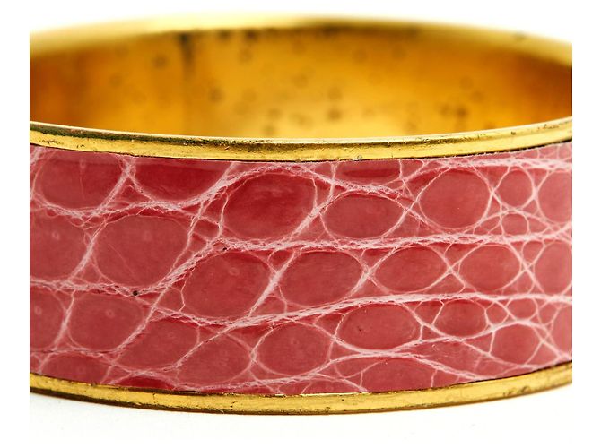 Clic H Bracciale Hermès Clic Clac Grande TGM in Pelle Rosa con Metallo Dorato XL - vista 3