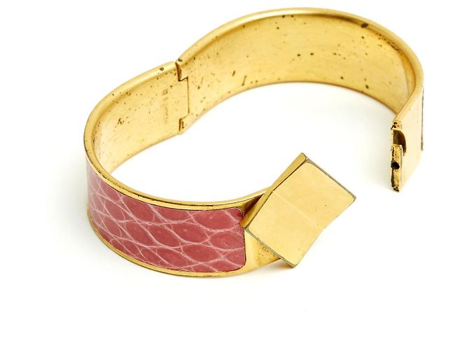 Clic H Bracciale Hermès Clic Clac Grande TGM in Pelle Rosa con Metallo Dorato XL - vista 4