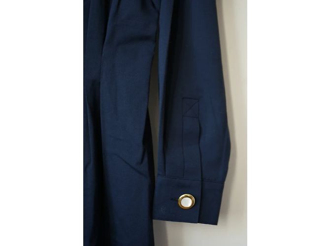 Céline Kleid aus marineblauer Wolle mit Schulterpolstern - Ansicht 4