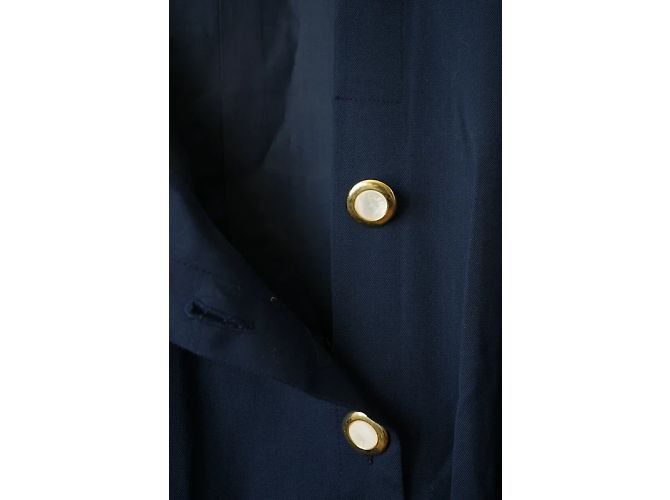 Céline Kleid aus marineblauer Wolle mit Schulterpolstern - Ansicht 5