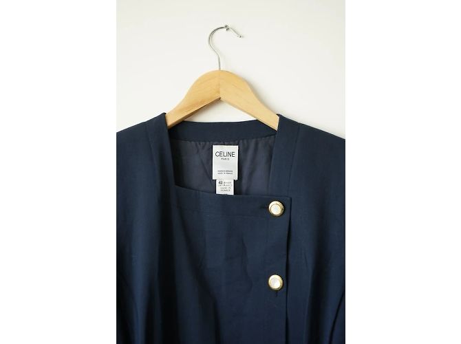 Céline Kleid aus marineblauer Wolle mit Schulterpolstern - Ansicht 8
