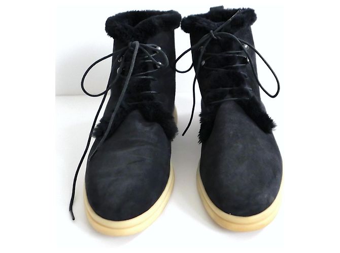 Stivaletti con lacci foderati in pelliccia Loro Piana Ylvi Walk Blu navy - vista 2