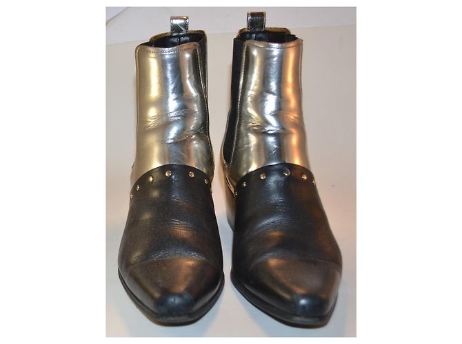 Stivaletti Balmain in pelle nero e argento Taglia 37 - vista 2