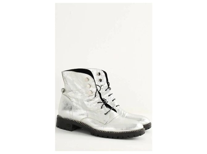 Dior Silberne Leder Schnürstiefel - Ansicht 3
