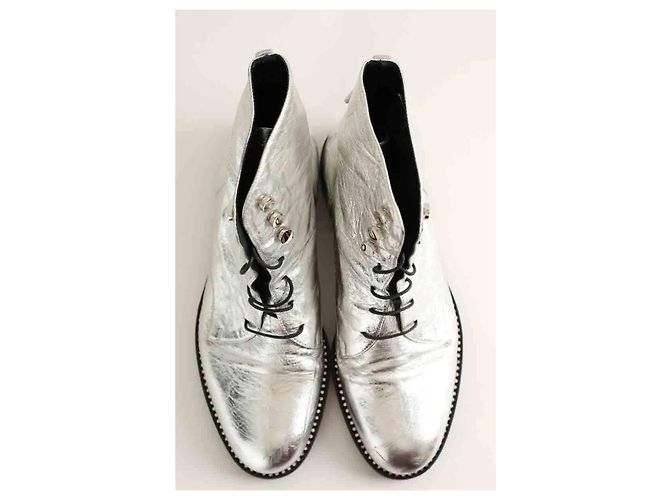 Dior Silberne Leder Schnürstiefel - Ansicht 5