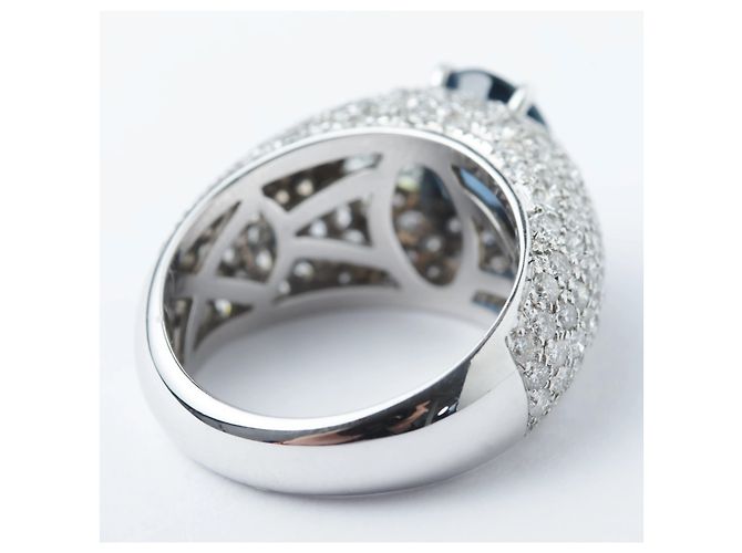 Autre Marque Anel de Safira e Diamantes Pavé Oval – Ouro Branco - vista 4