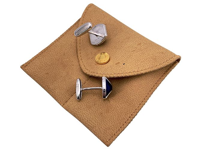 Gemelli in argento sterling 925 con smalto blu Bulgari e pochette - vista 3