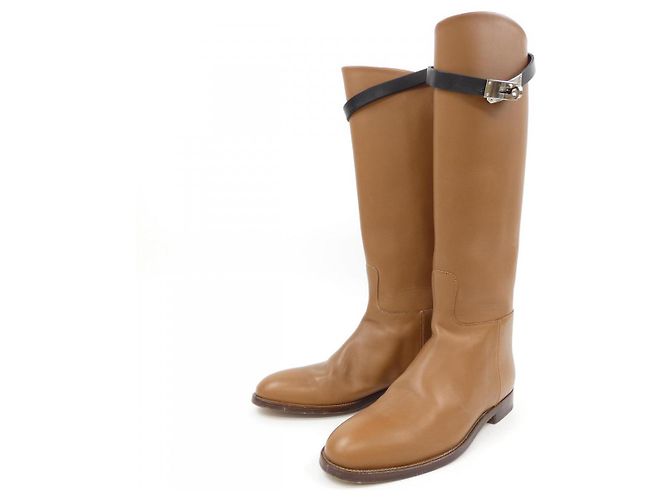 Botas largas de piel box calf Hermès Castaño - vista 3