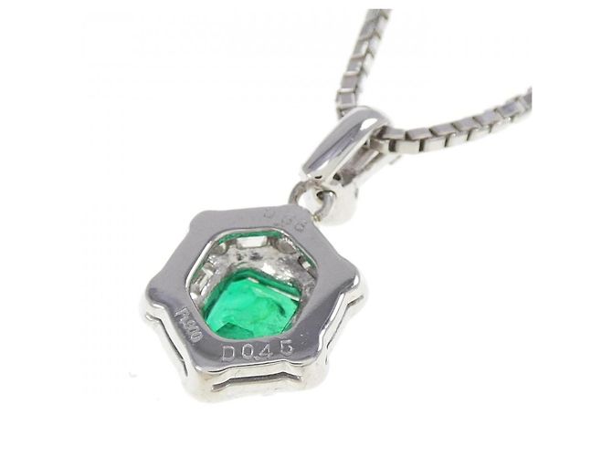 Autre Marque Platinum Emerald Diamond Necklace Silvery - view 4