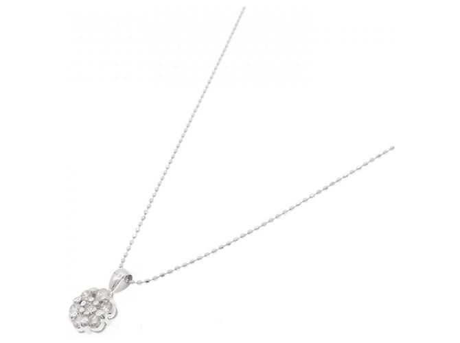 Autre Marque Au750 White Gold Flower Diamond Necklace Silvery - view 2