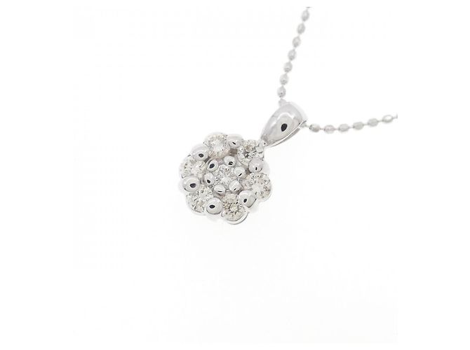 Autre Marque Au750 White Gold Flower Diamond Necklace Silvery - view 3