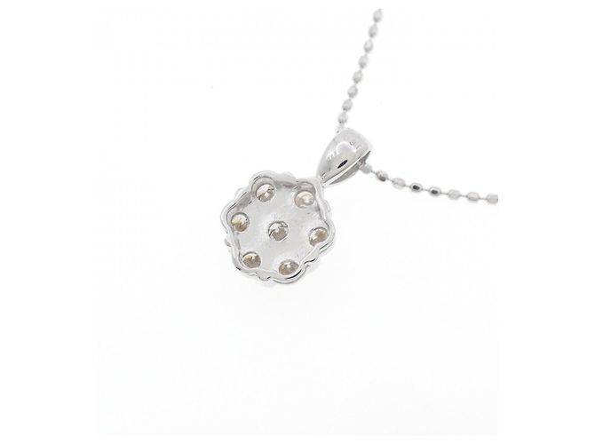 Autre Marque Au750 White Gold Flower Diamond Necklace Silvery - view 4