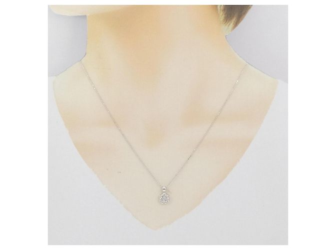 Autre Marque Au750 White Gold Flower Diamond Necklace Silvery - view 6
