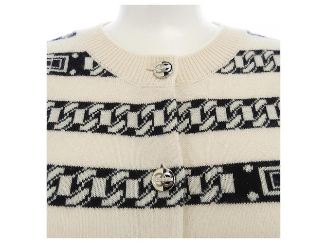 Timeless Cardigã de cashmere Chanel Preto Branco - vista 7