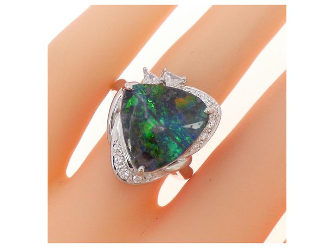 Autre Marque LuxUness Ouka Boulder Opal und Diamant Platinring Silber - Ansicht 3