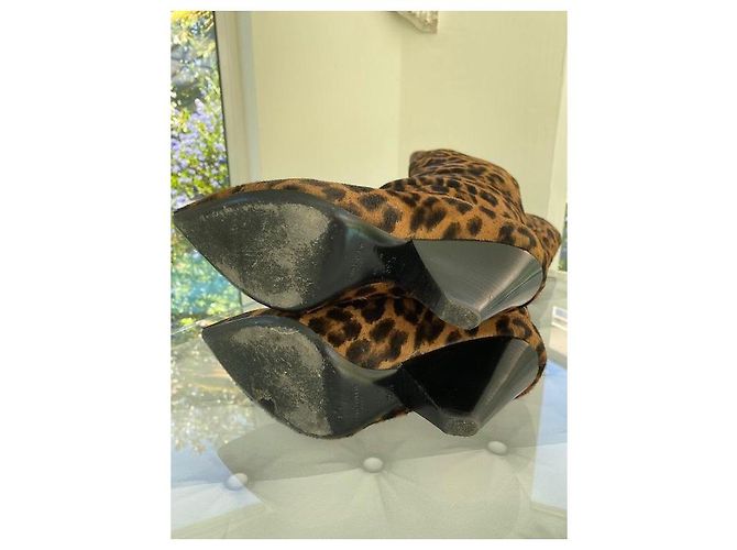 Botas Saint Laurent Niki de potro con estampado de leopardo Negro Beige Marrón oscuro - vista 11