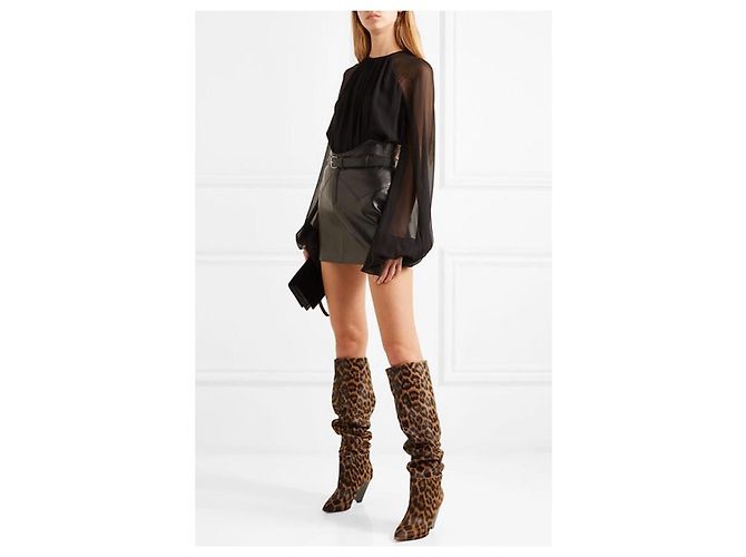 Botas Saint Laurent Niki de potro con estampado de leopardo Negro Beige Marrón oscuro - vista 3