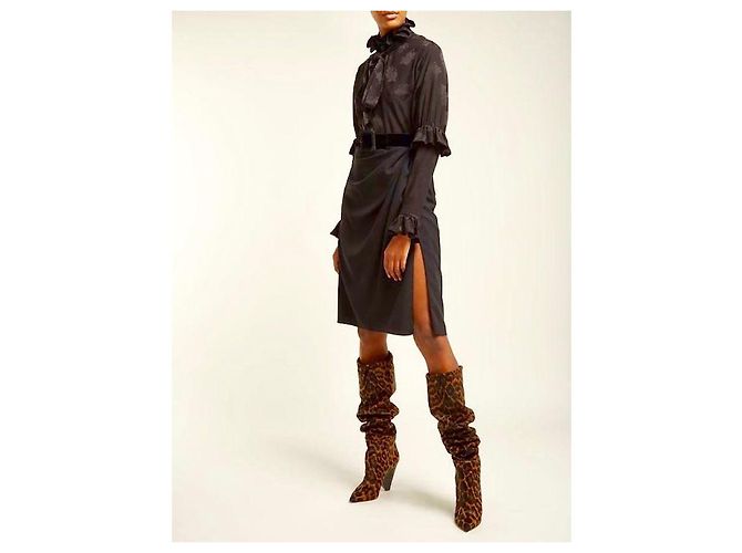 Botas Saint Laurent Niki de potro con estampado de leopardo Negro Beige Marrón oscuro - vista 4