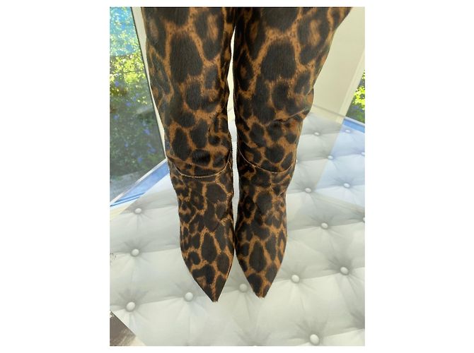 Botas Saint Laurent Niki de potro con estampado de leopardo Negro Beige Marrón oscuro - vista 5