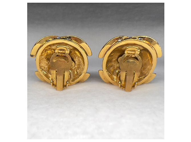 Orecchini a clip con logo CC Chanel raro in strass dorati D'oro - vista 4