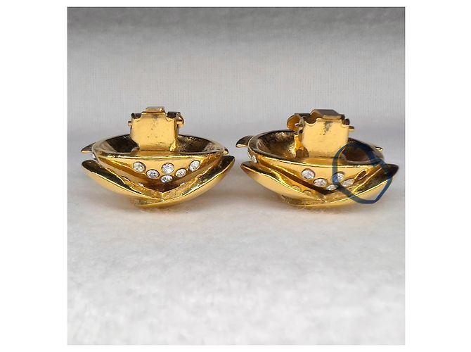 Orecchini a clip con logo CC Chanel raro in strass dorati D'oro - vista 5