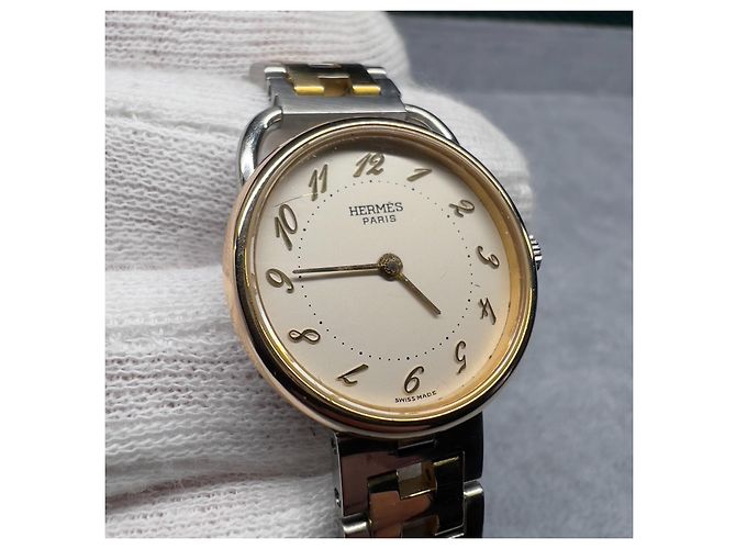 Hermès Hermes Arceau Quarz Uhr aus Edelstahl Silber Golden - Ansicht 3