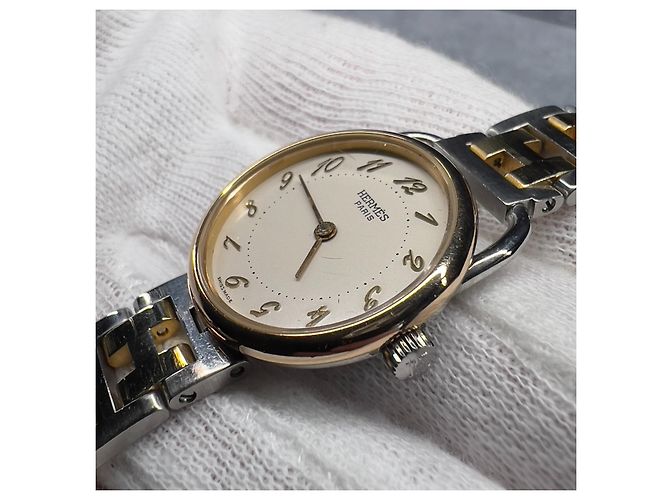 Hermès Hermes Arceau Quarz Uhr aus Edelstahl Silber Golden - Ansicht 4