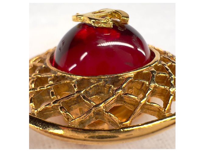 Orecchini a clip Chanel CC Mark rosso scuro e oro rari D'oro Bordò - vista 7