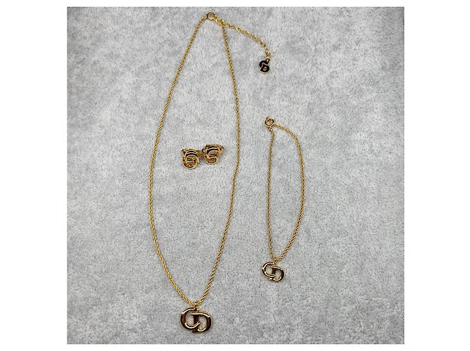 Set collana, orecchini e bracciale Christian Dior con scatola D'oro - vista 3