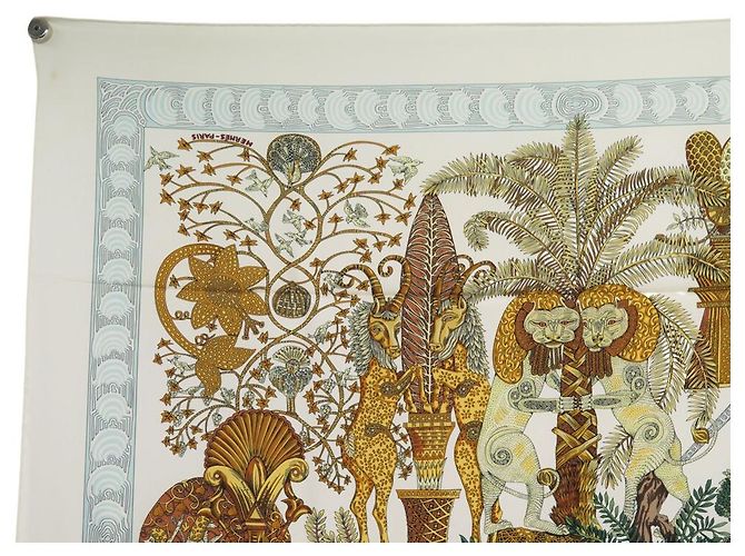 Hermès FULAR HERMES LE LEGGENDE DELL'ALBERO ANNIE FAIVRE QUADRATO 90 IN SETA Crudo - vista 2